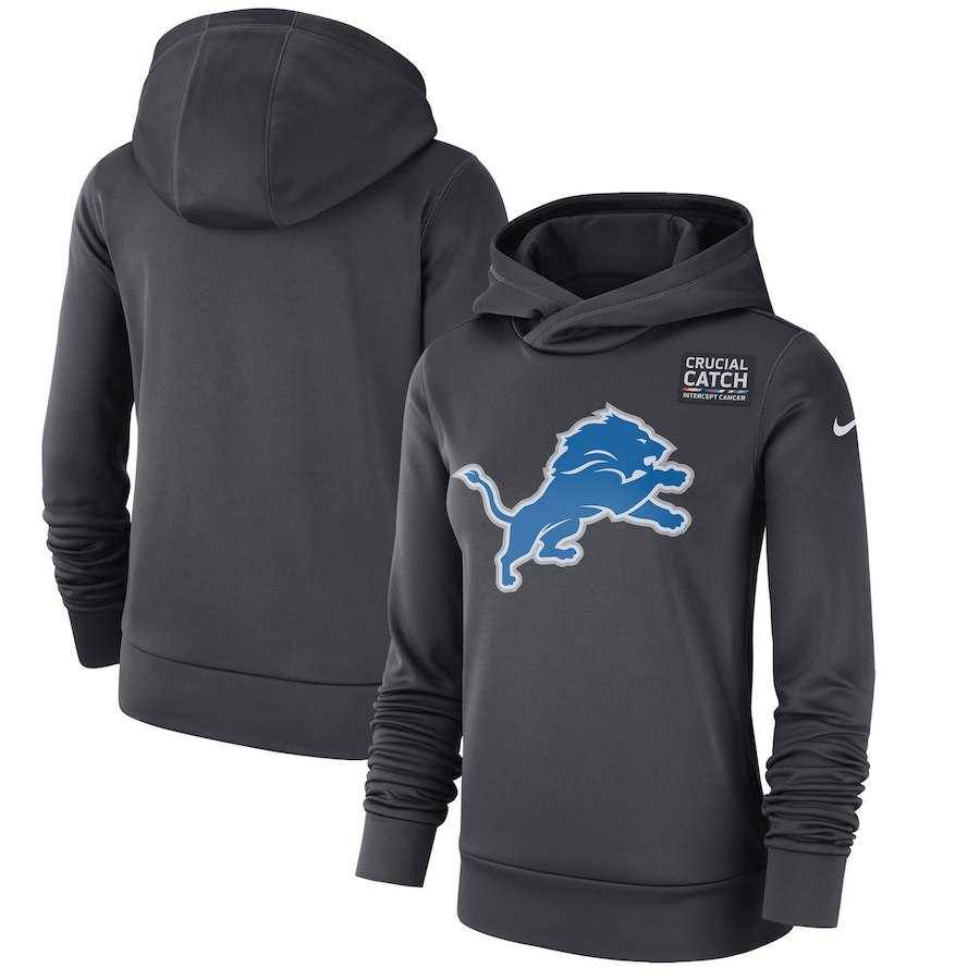 Women Detroit Lions Anthracite Nike Crucial Catch Performance Hoodie,We sell and wholesale Women Detroit Lions Anthracite Nike Crucial Catch Performance Hoodie on line form chian!